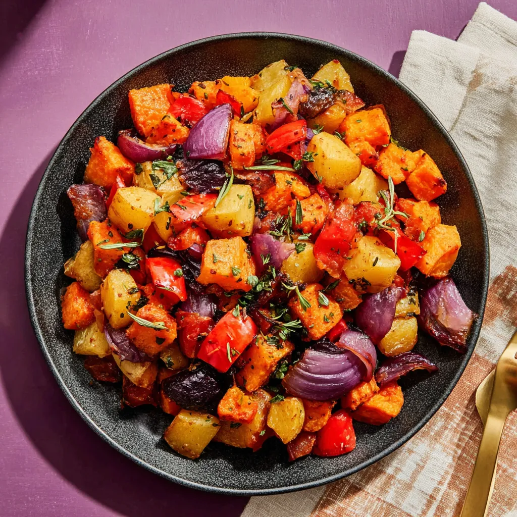 A bowl of roasted vegetables.