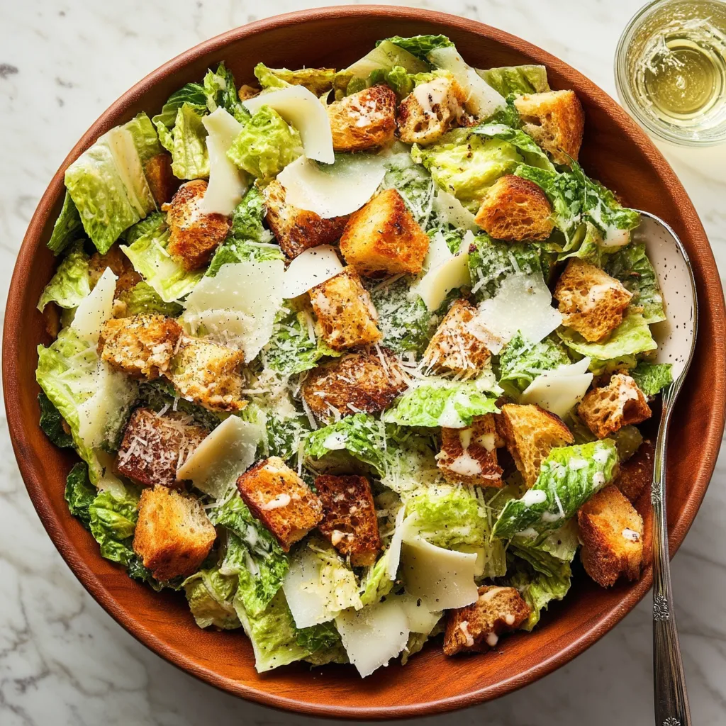 A bowl of salad with croutons and cheese.
