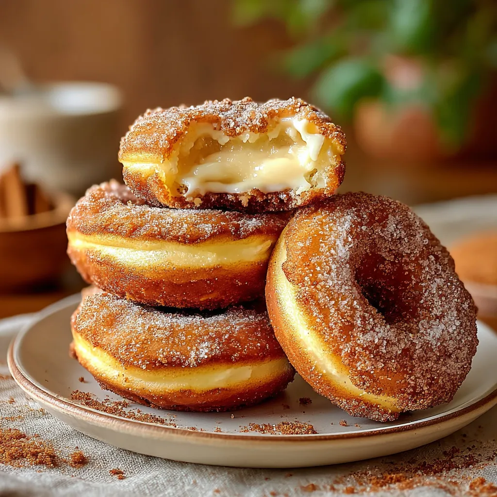 A plate of churro cheesecake donuts.