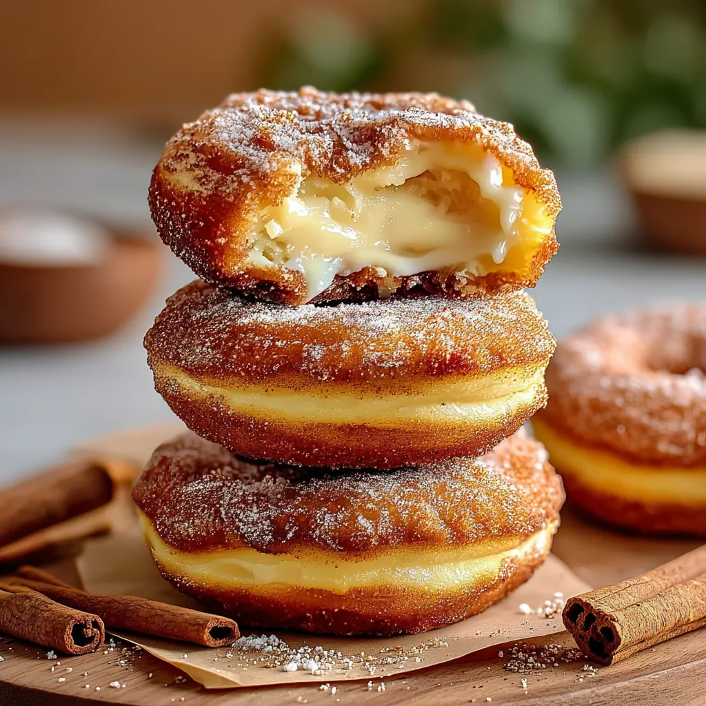 A stack of churro cheesecake donuts.
