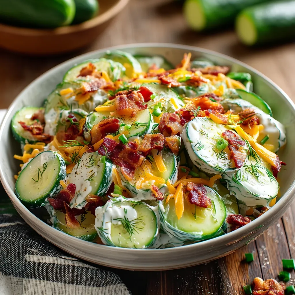A bowl of cucumber ranch crack salad.