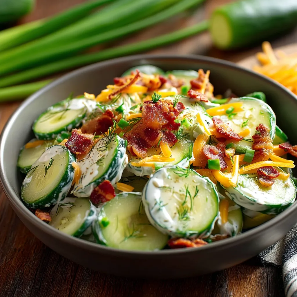 A bowl of cucumber ranch crack salad.