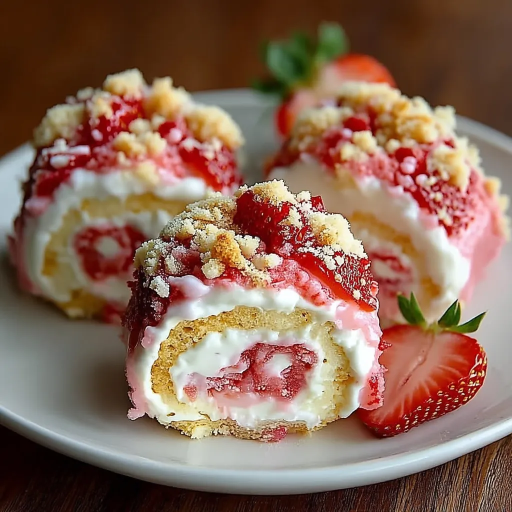 A plate of strawberry shortcake cheesecake rolls.