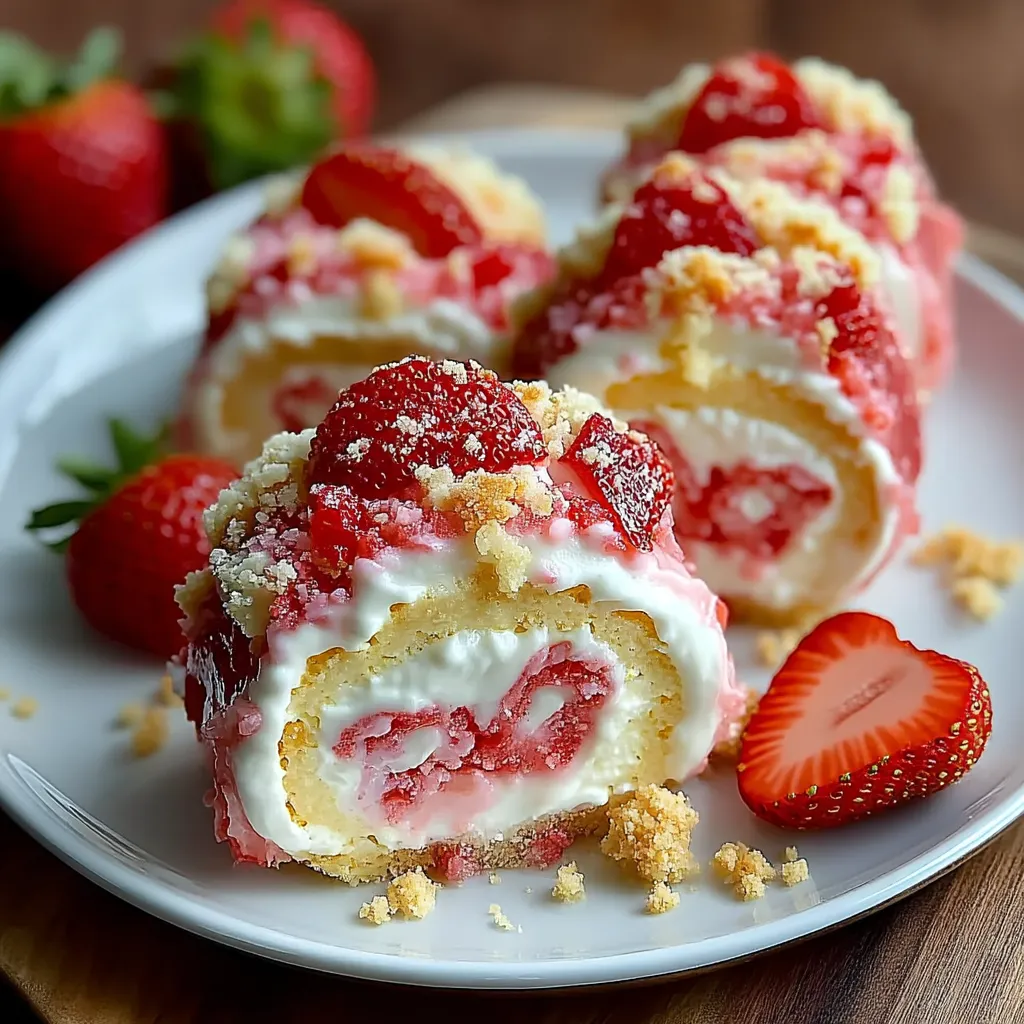 A plate of strawberry shortcake cheesecake rolls.