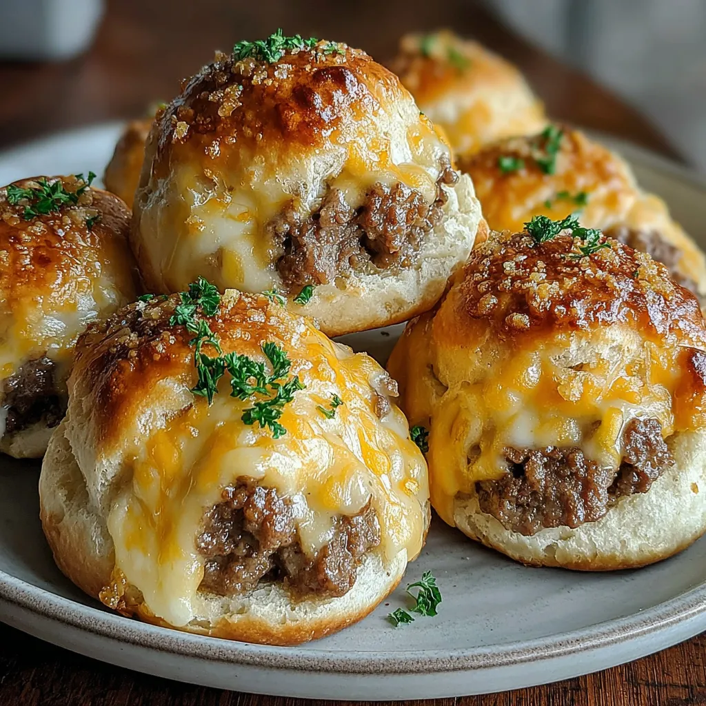 Garlic Parmesan Cheeseburger Bombs on a plate.
