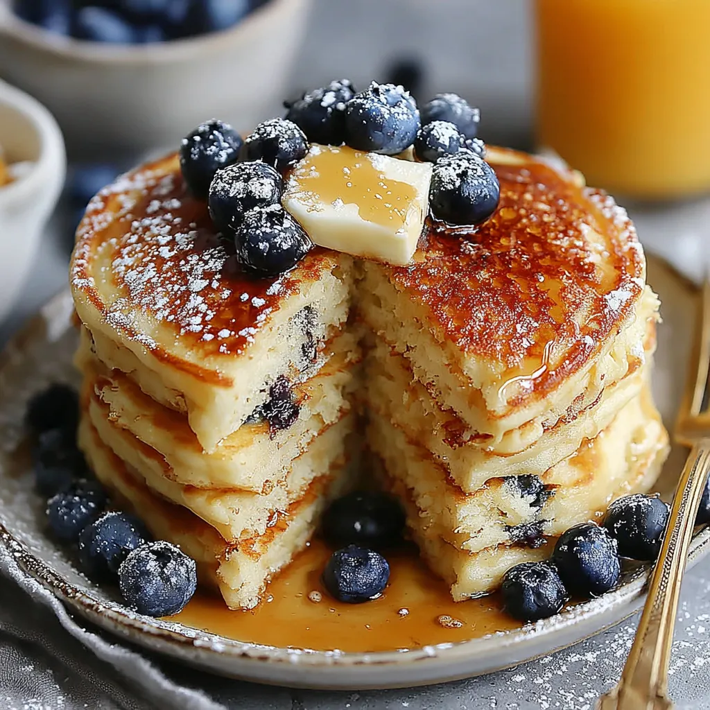 A stack of blueberry pancakes with butter on top.