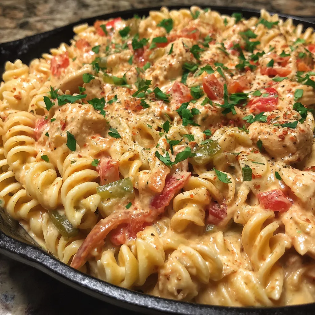 A dish of Rotel Chicken Pasta.