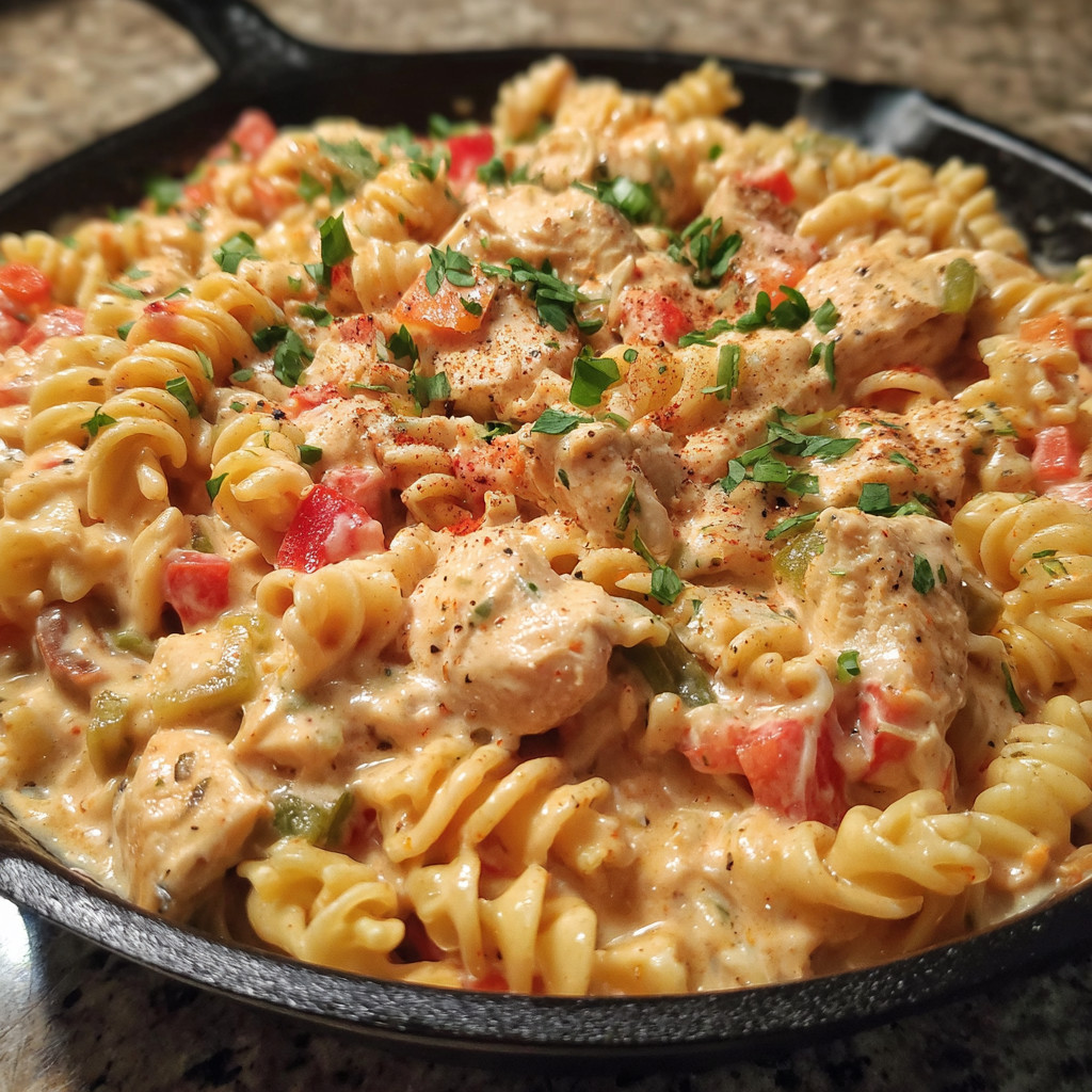 A pan of Rotel Chicken Pasta.