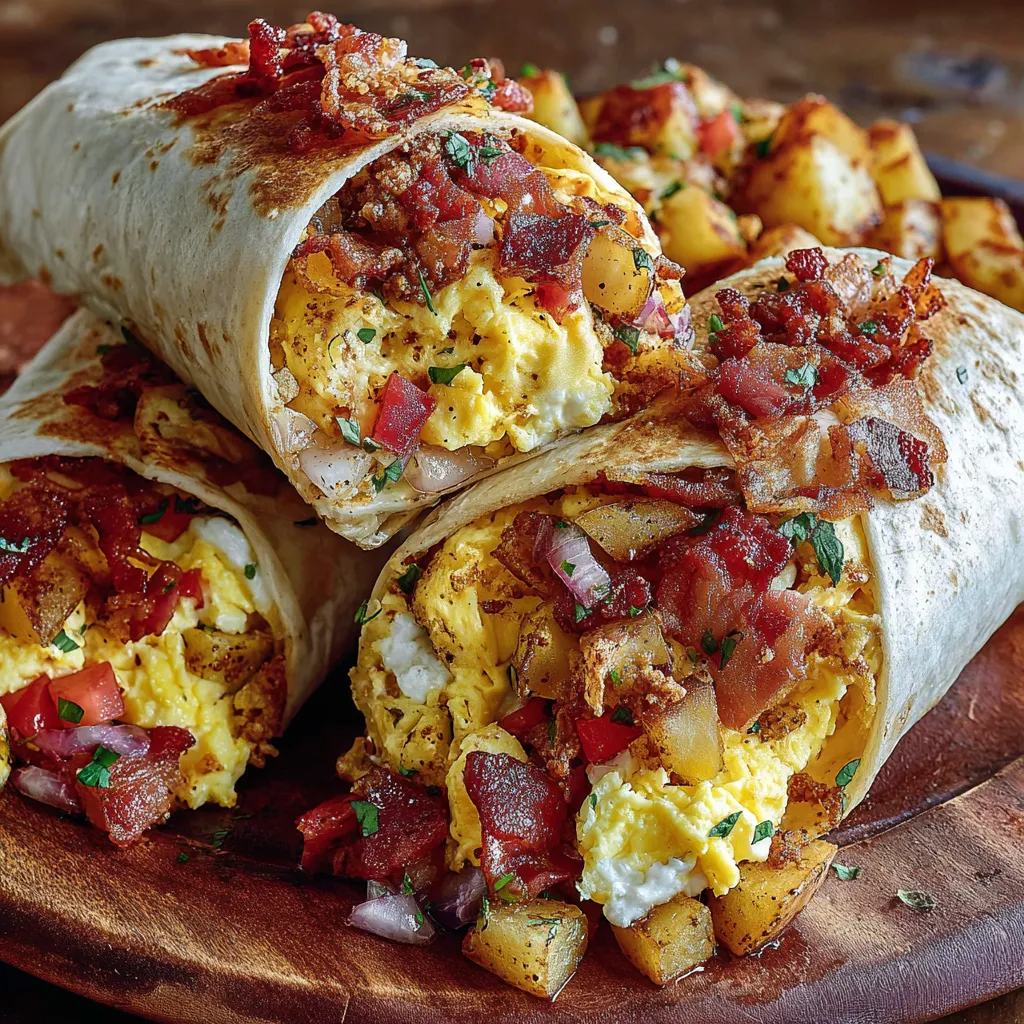 A breakfast burrito with bacon, eggs, and cheese.