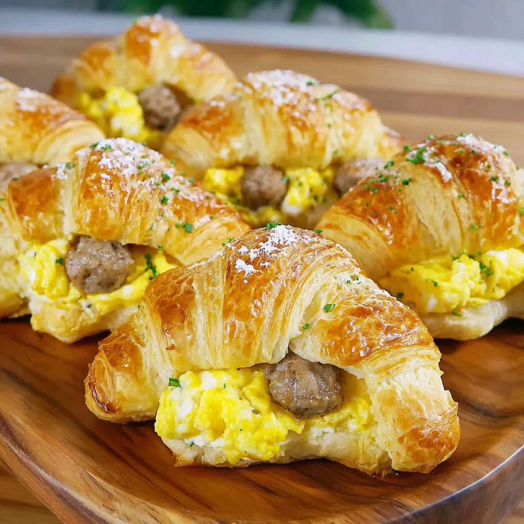 Breakfast crescent rolls with eggs and sausage.