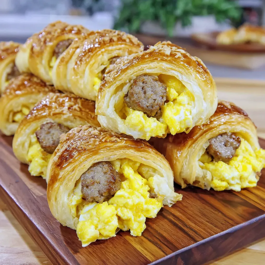 Breakfast crescent rolls with sausage and egg.