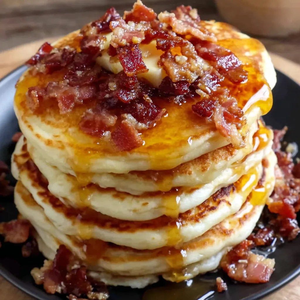 Bacon pancakes on a plate.