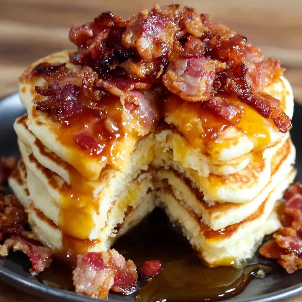 Bacon pancakes on a plate.