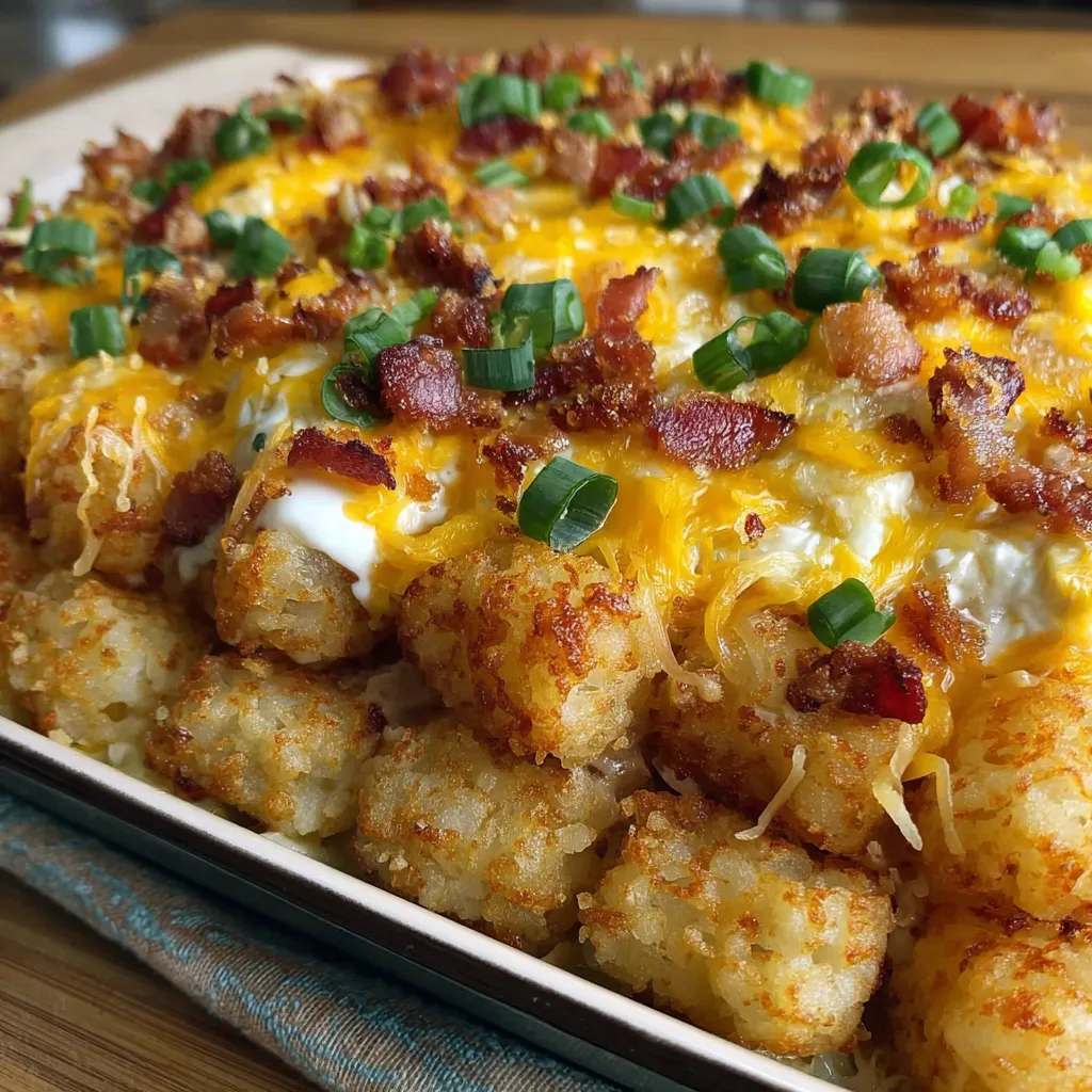 A delicious bacon, egg, and tater tot casserole.