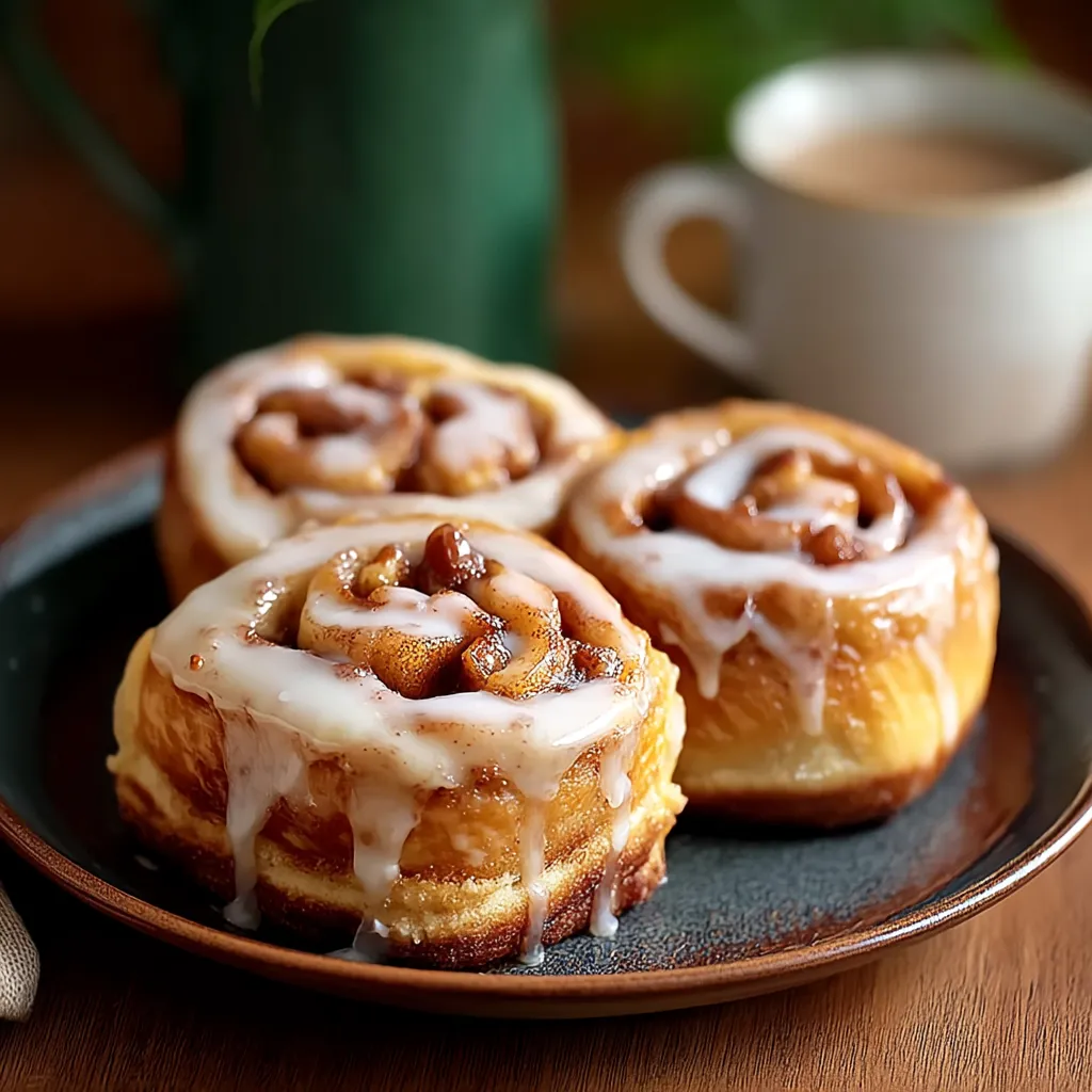 Two apple cinnamon rolls on a plate.