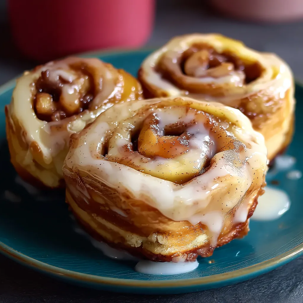 Three apple cinnamon rolls on a plate.