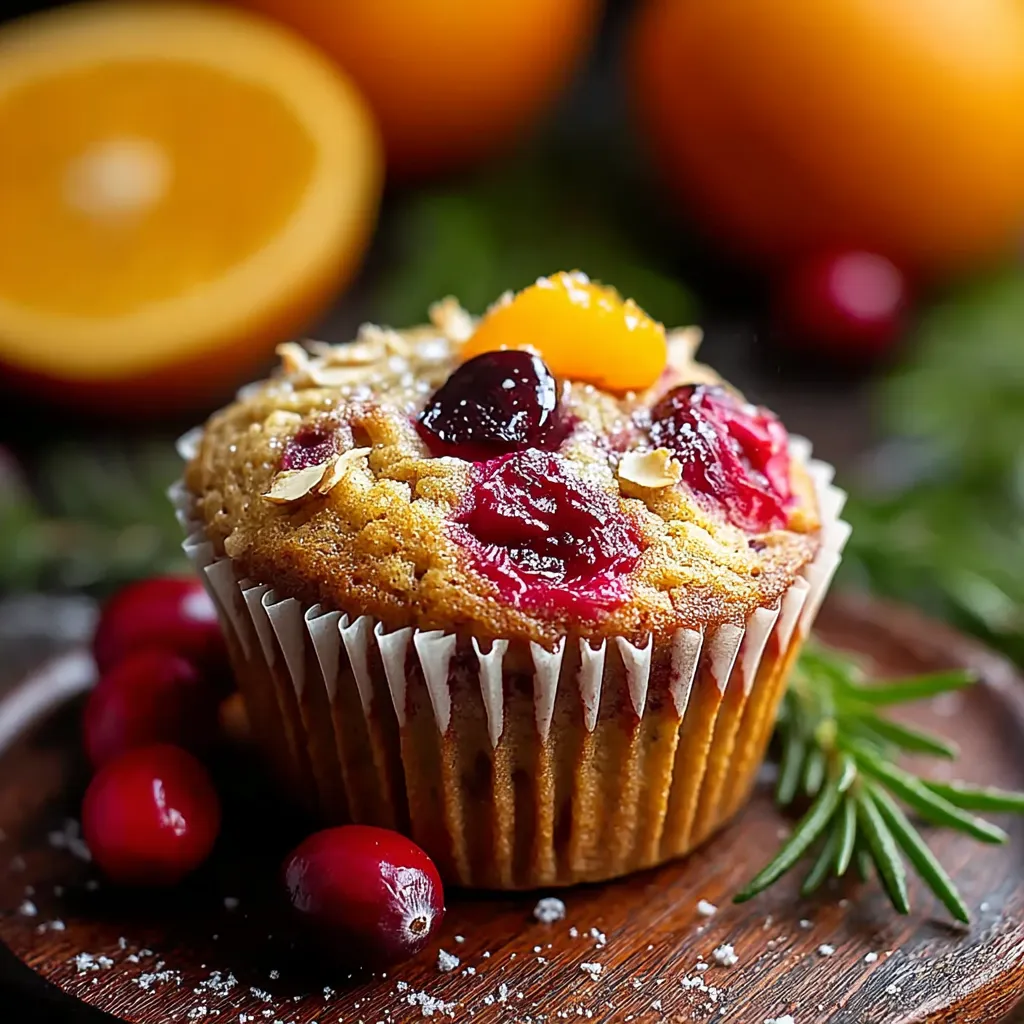 A muffin with orange and cranberry toppings.