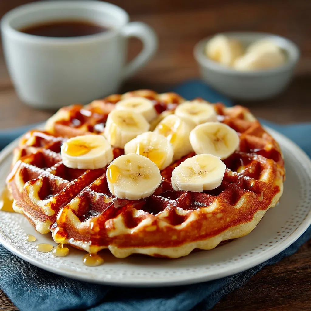 Banana waffles with syrup.