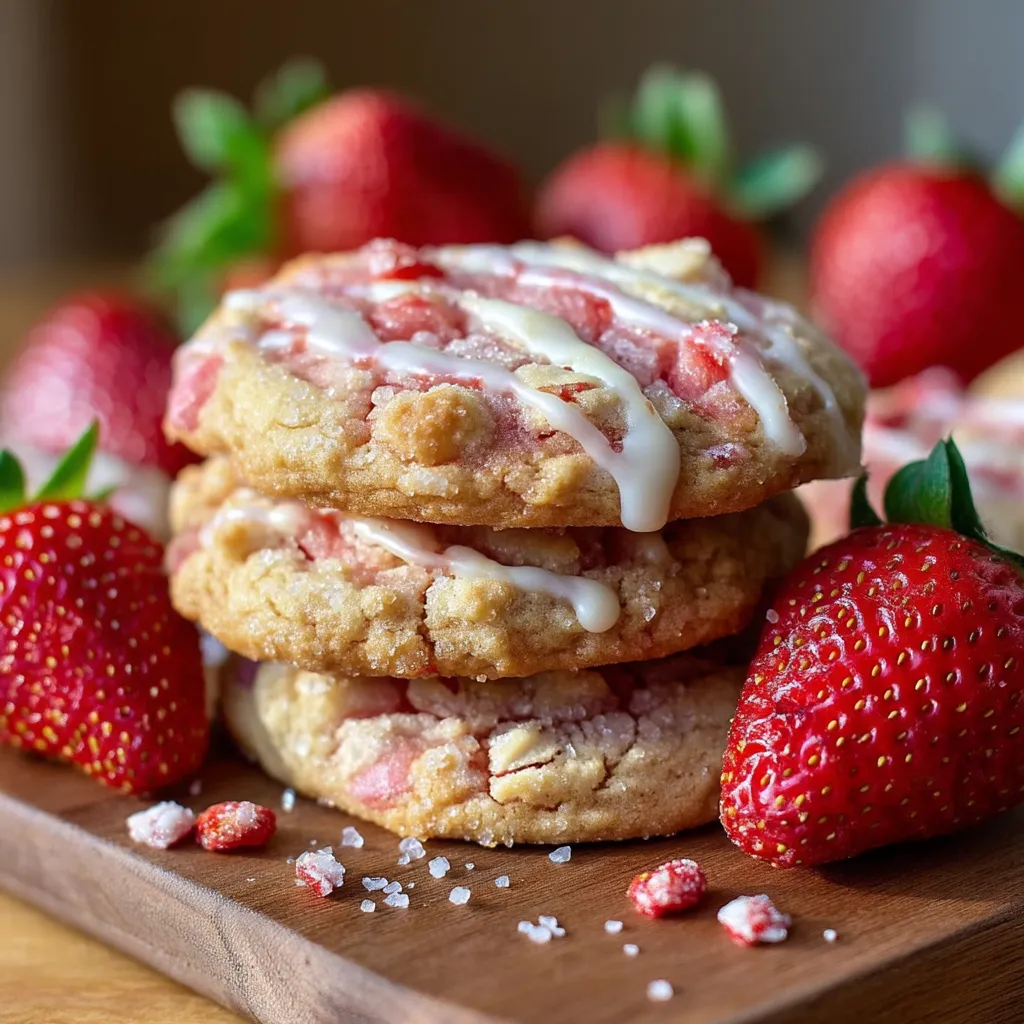A stack of cookies with strawberries on top.