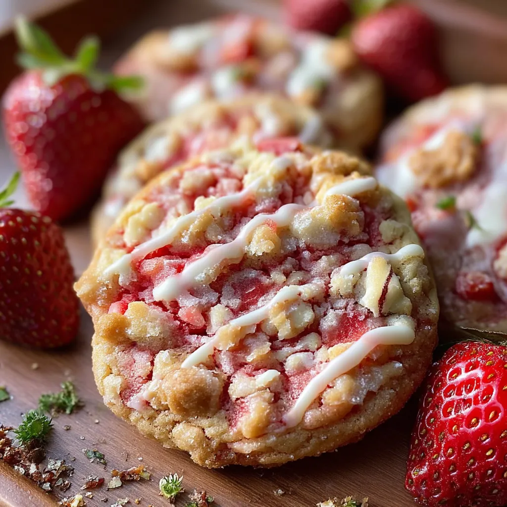 A plate of cookies with strawberries on top.