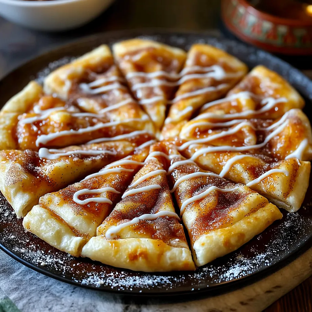 A pizza with cinnamon and sugar on top.