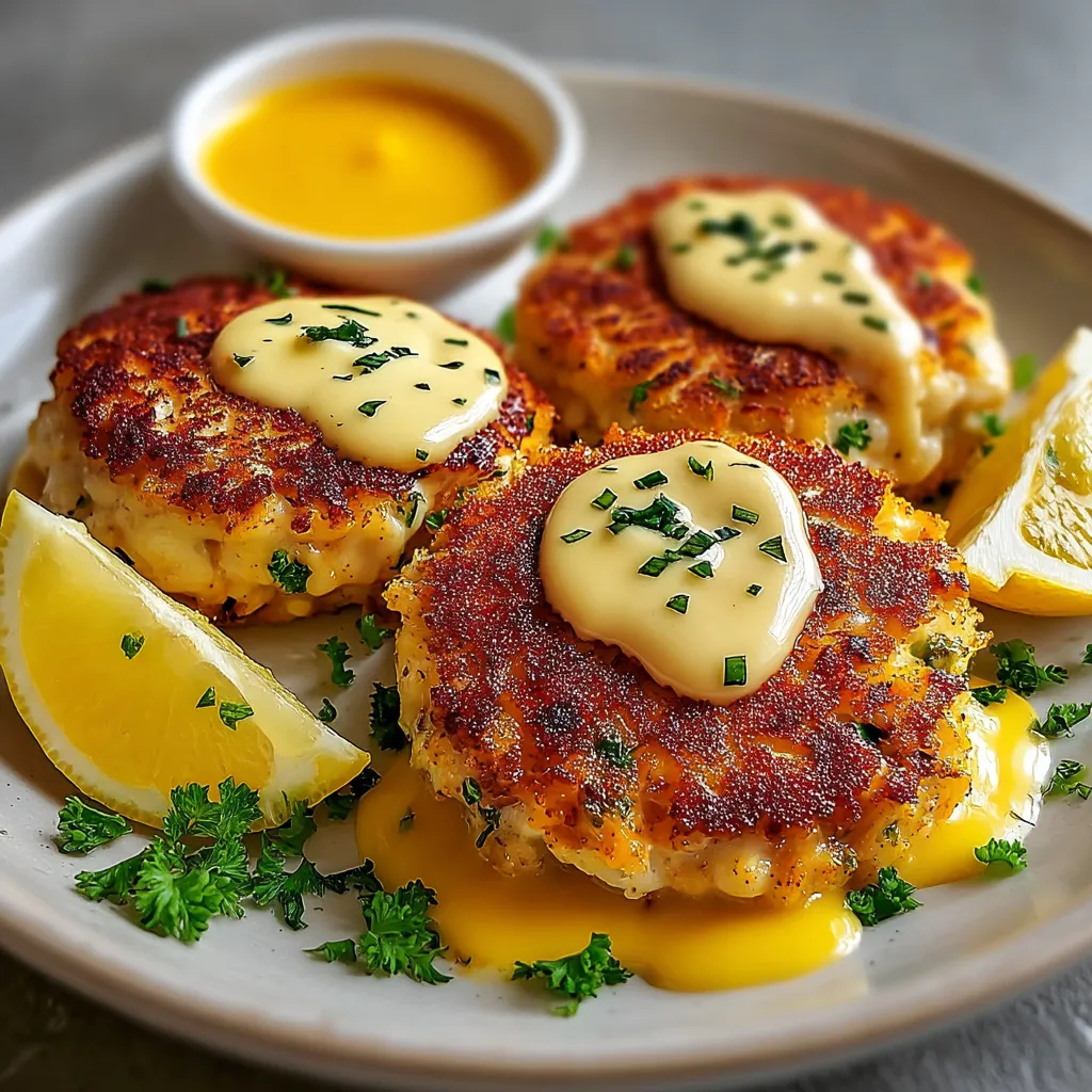 Cheddar Bay Crab Cakes with Lemon Butter Drizzle.