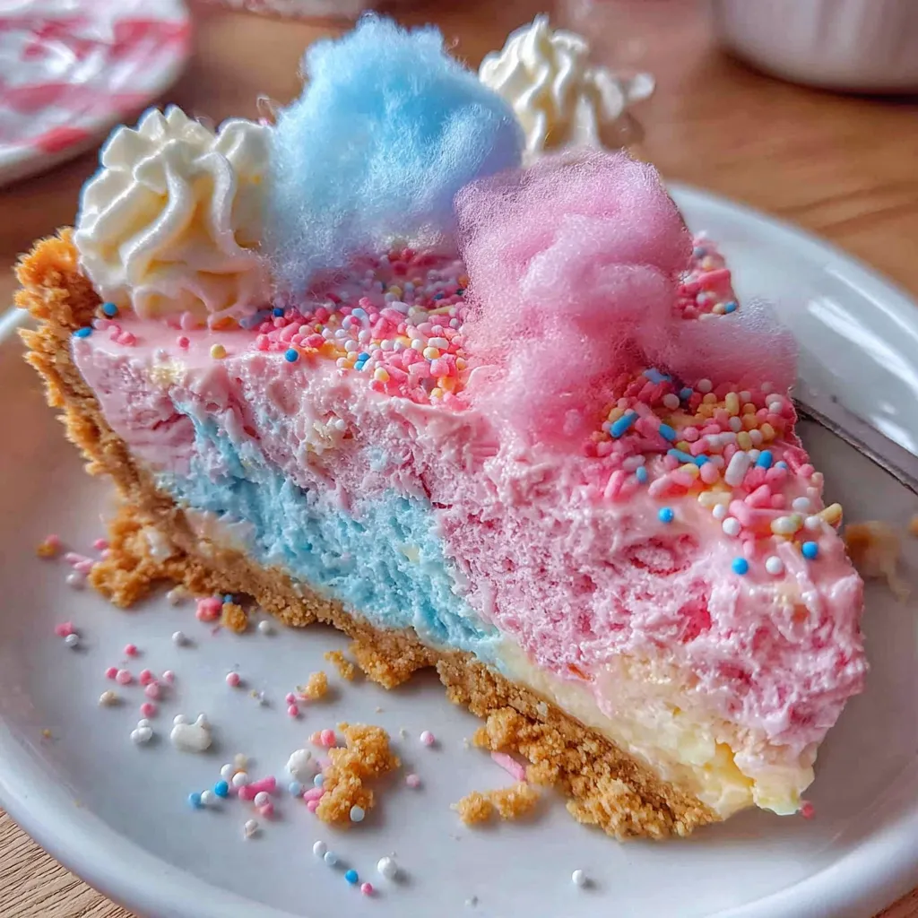 A slice of cotton candy cheesecake.