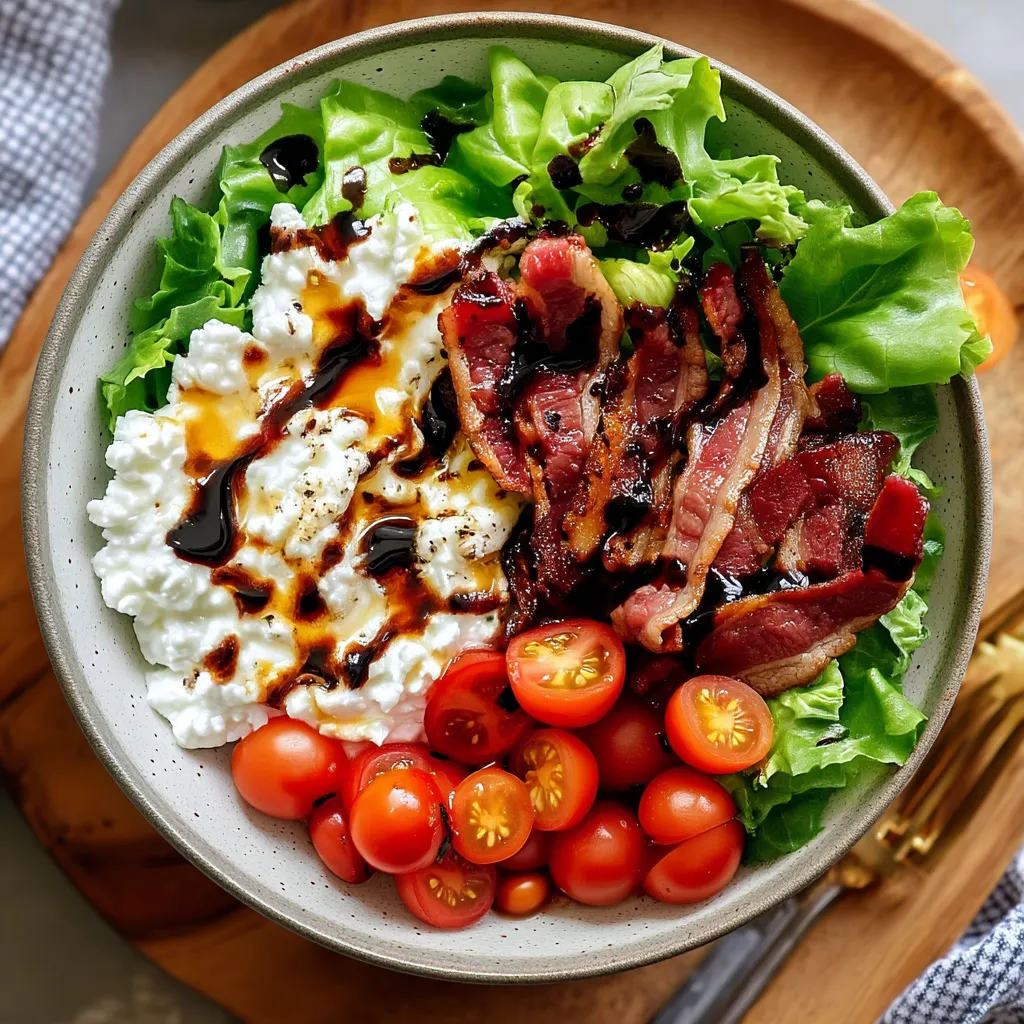 A BLT Cottage Cheese Bowl with tomatoes and lettuce.