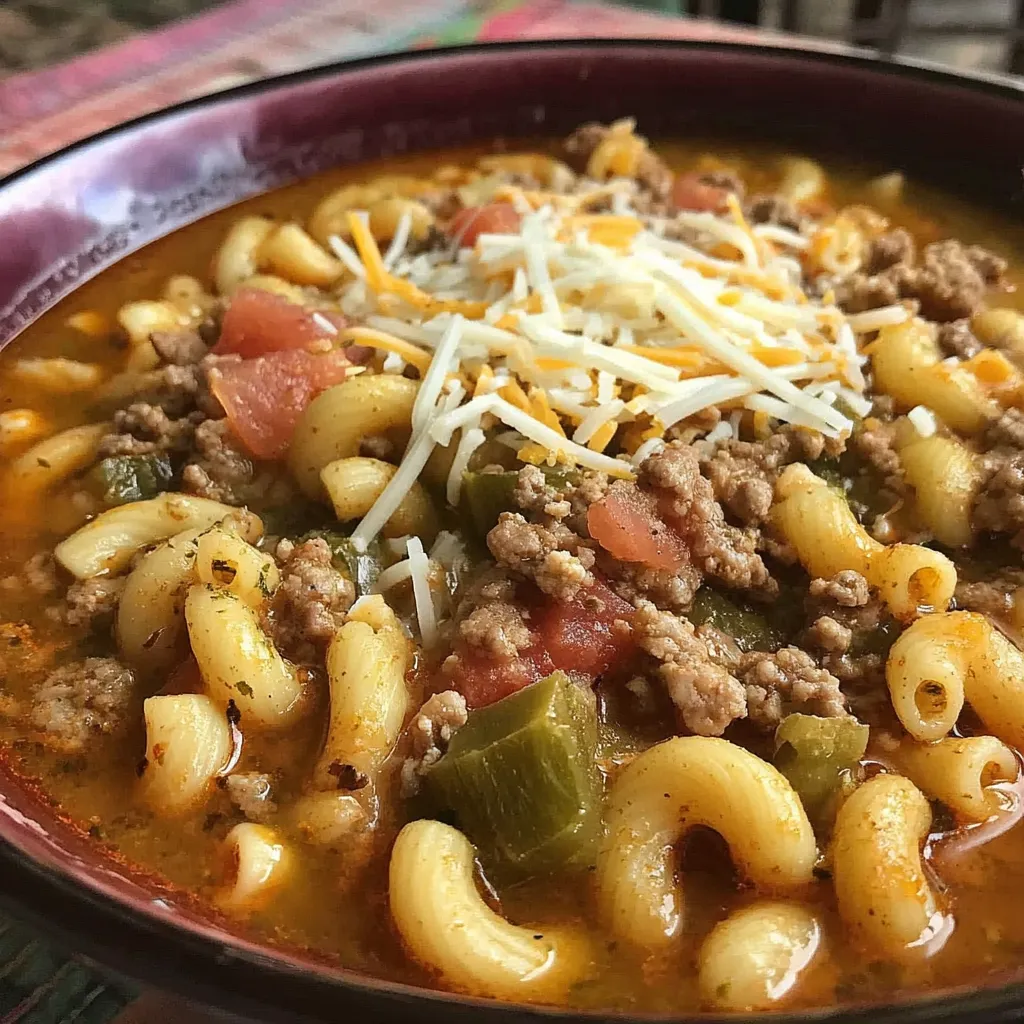 A bowl of soup with chili and cheese.