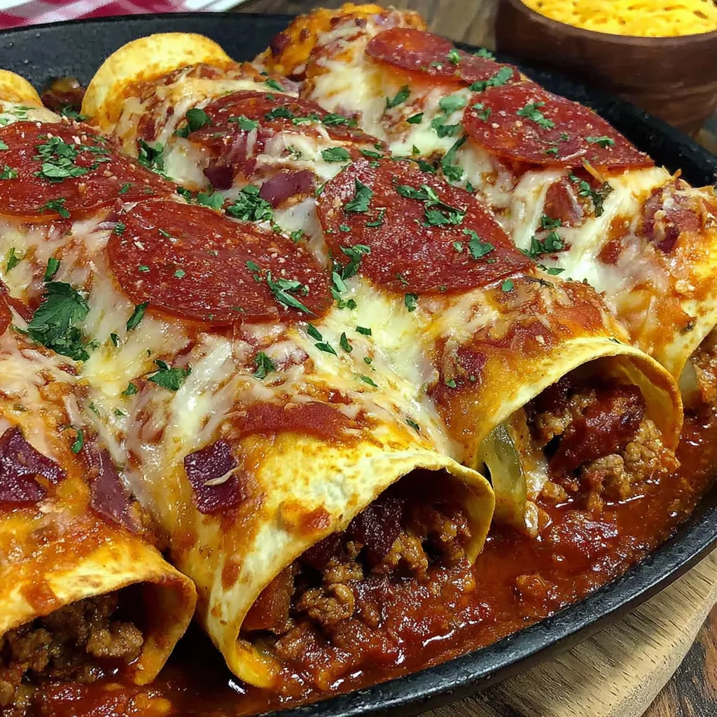 A plate of pizza enchiladas.