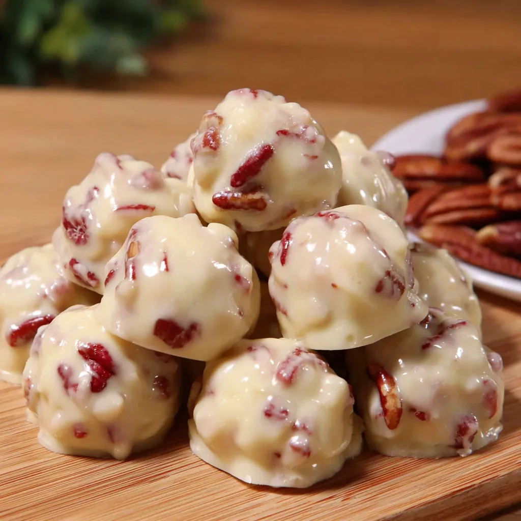 A stack of vanilla pecan pralines.