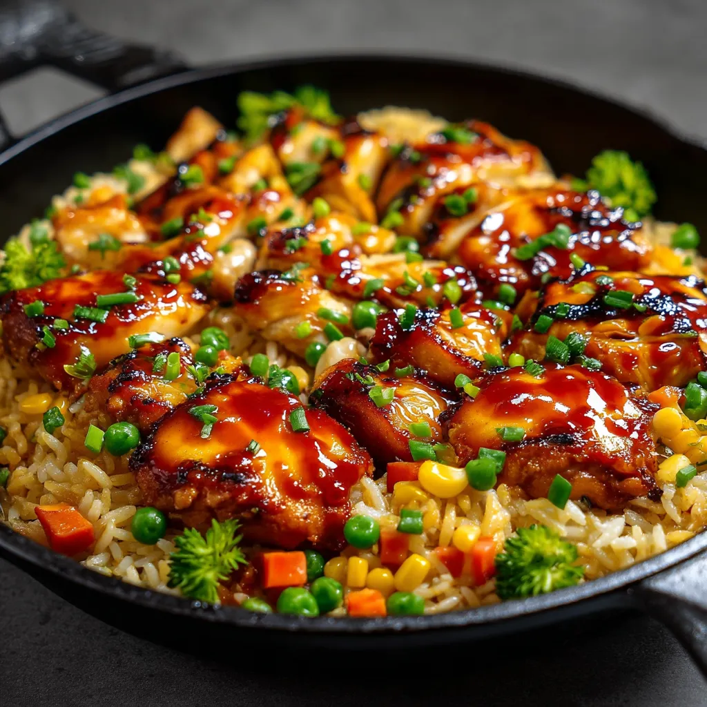 A delicious meal of honey BBQ chicken and rice.