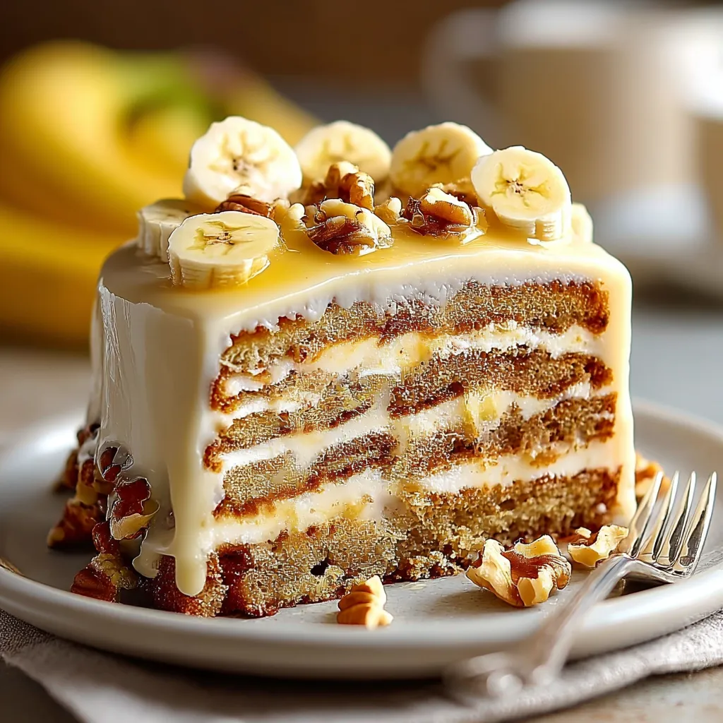 A slice of banana walnut cream cake.