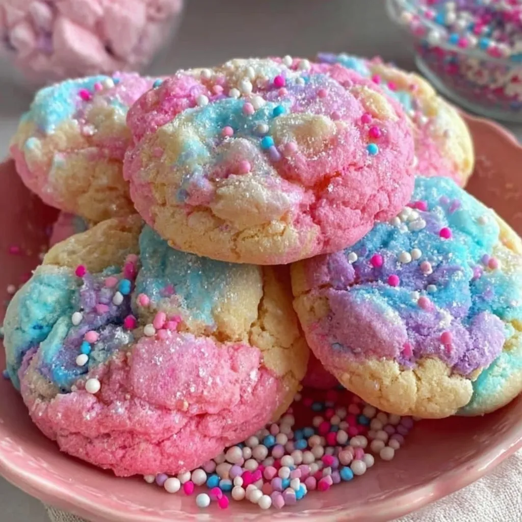 A bowl of cotton candy cookies.