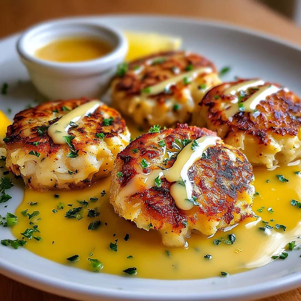 Cheddar Bay Crab Cakes with Lemon Butter Drizzle.