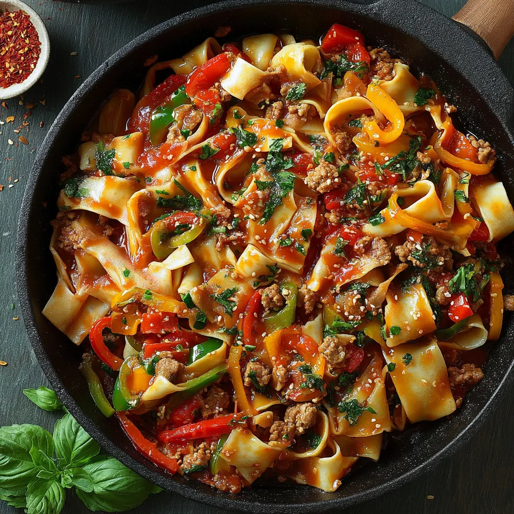 A pan of Italian drunken noodles.