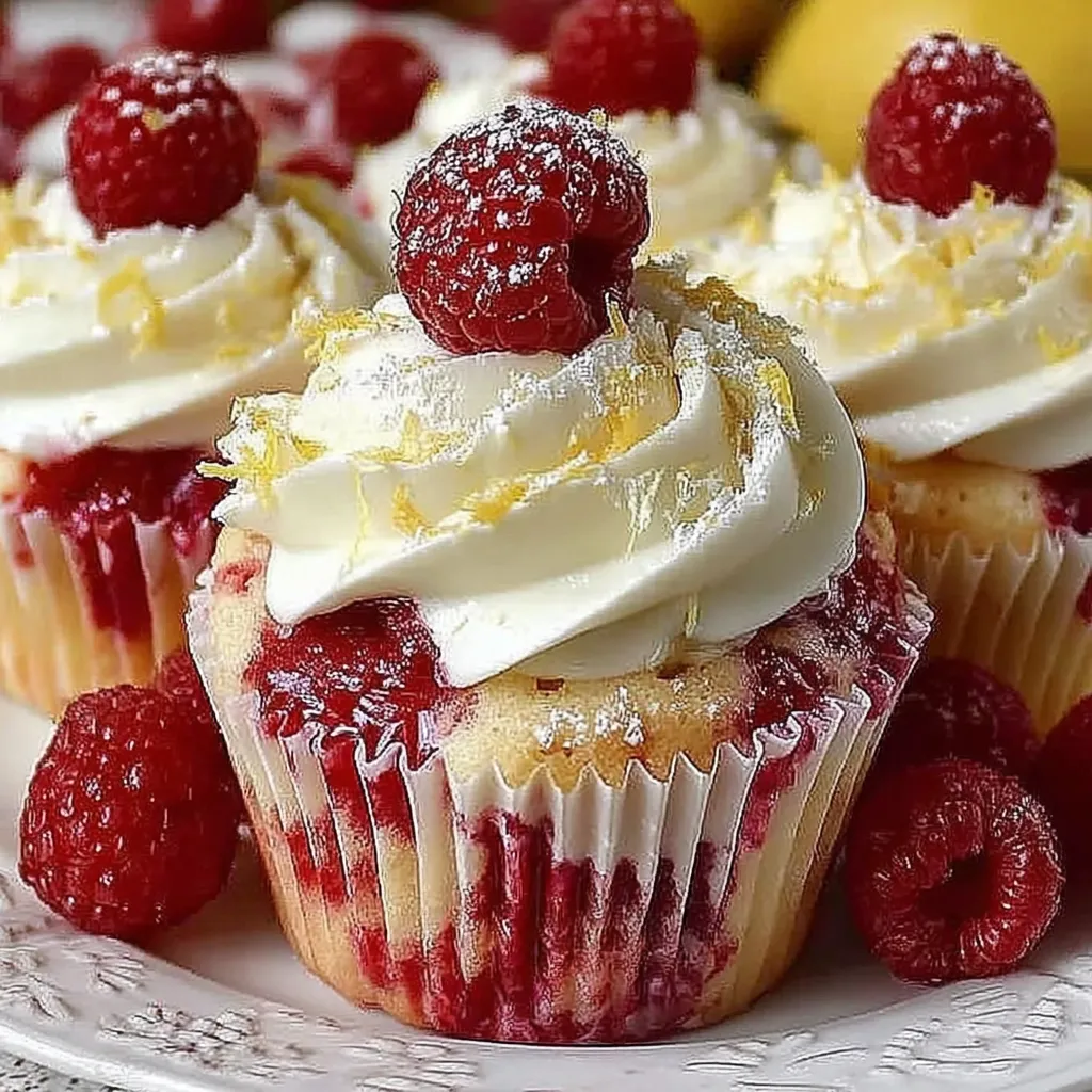 A cupcake with raspberry and lemon flavors.
