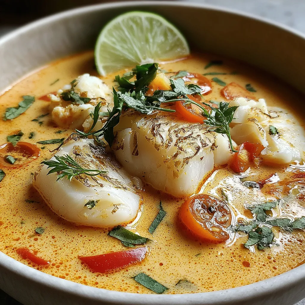 A bowl of coconut lime fish soup.