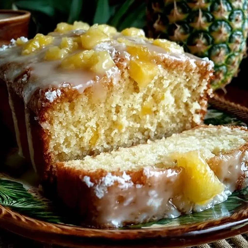 A slice of pineapple cake on a plate.