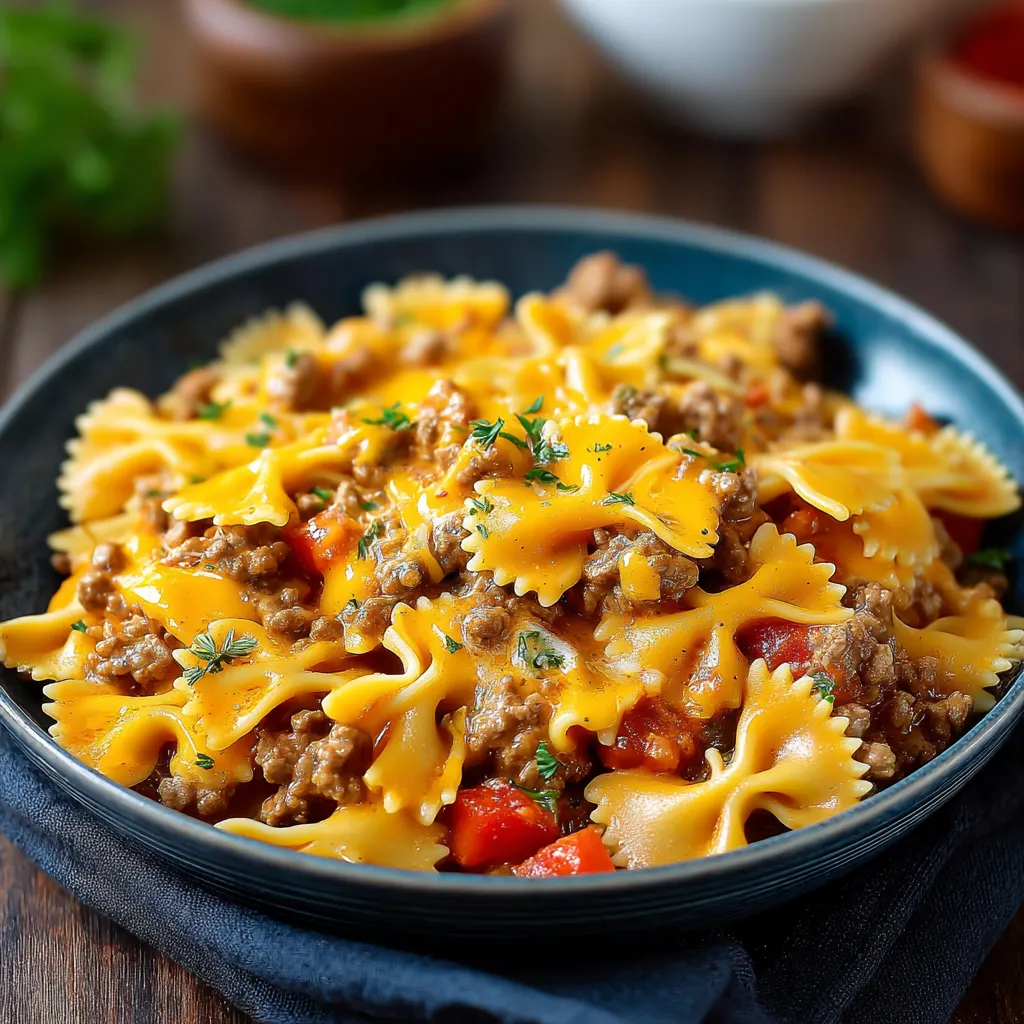 A bowl of pasta with meat and cheese.