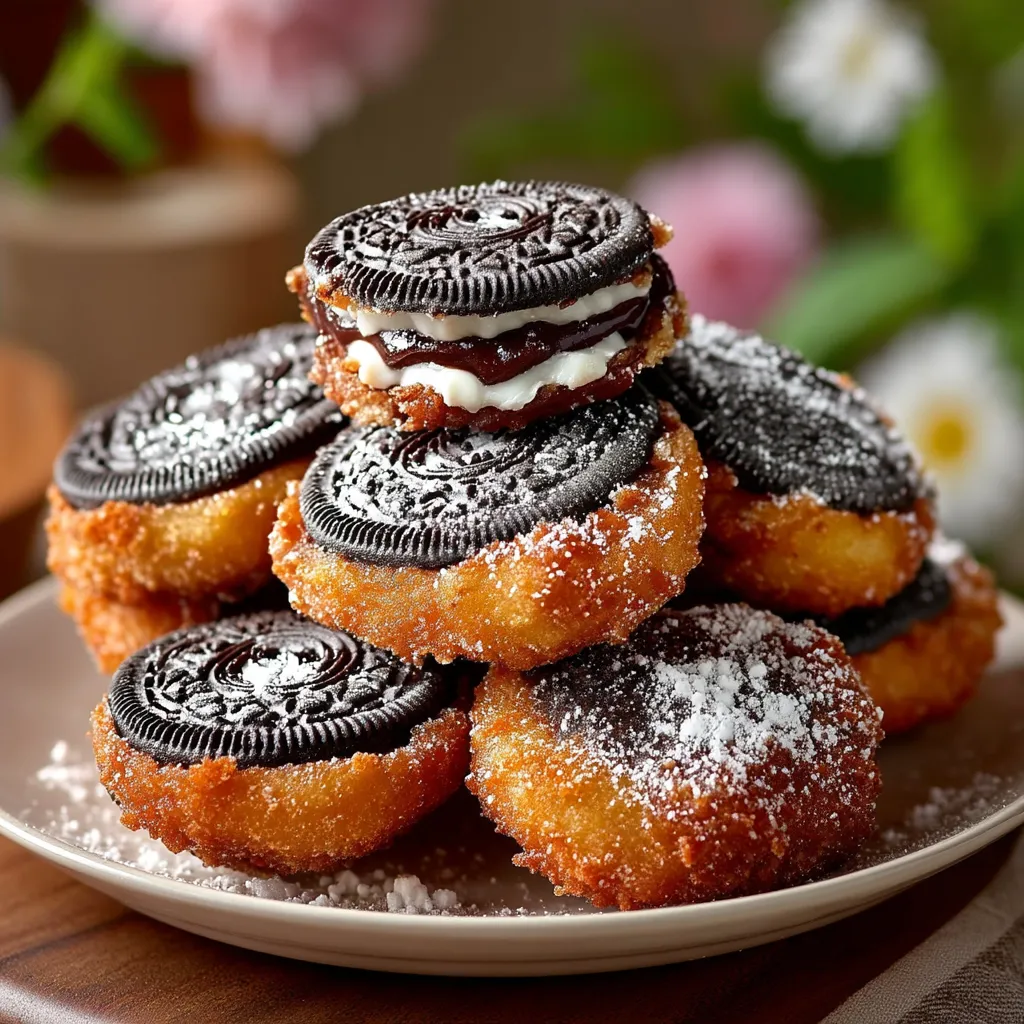 A stack of deep fried Oreos.