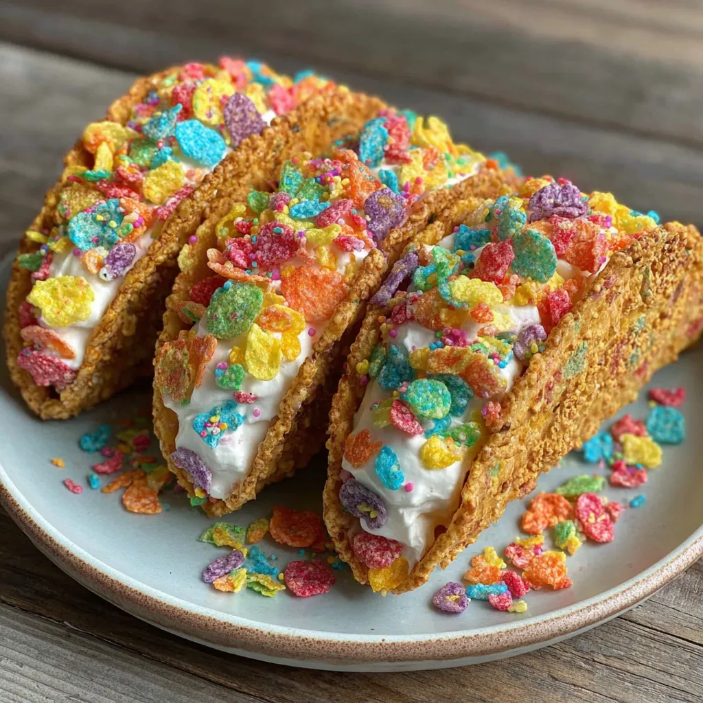 Fruity Pebbles Cheesecake Tacos.