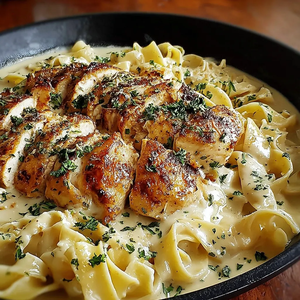 A plate of food with chicken and noodles.