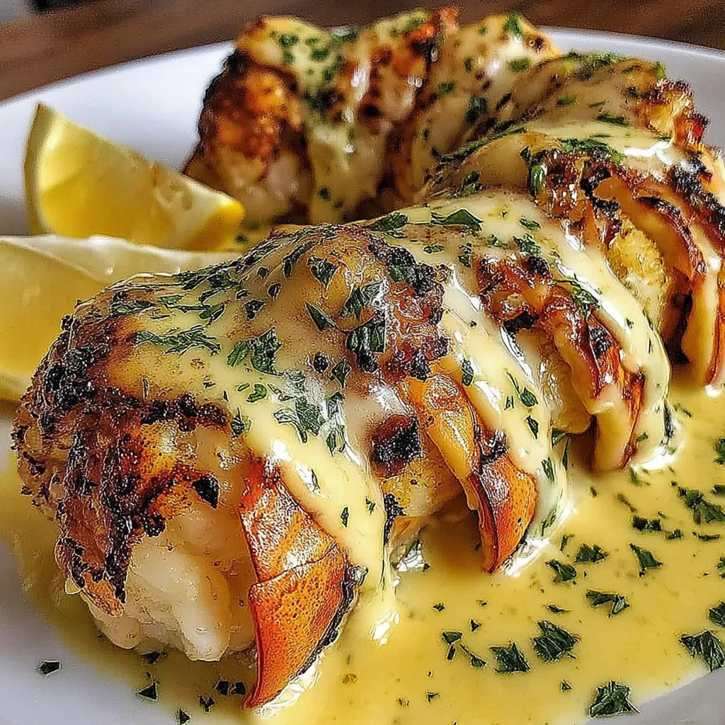 A plate of lobster tails with garlic butter.