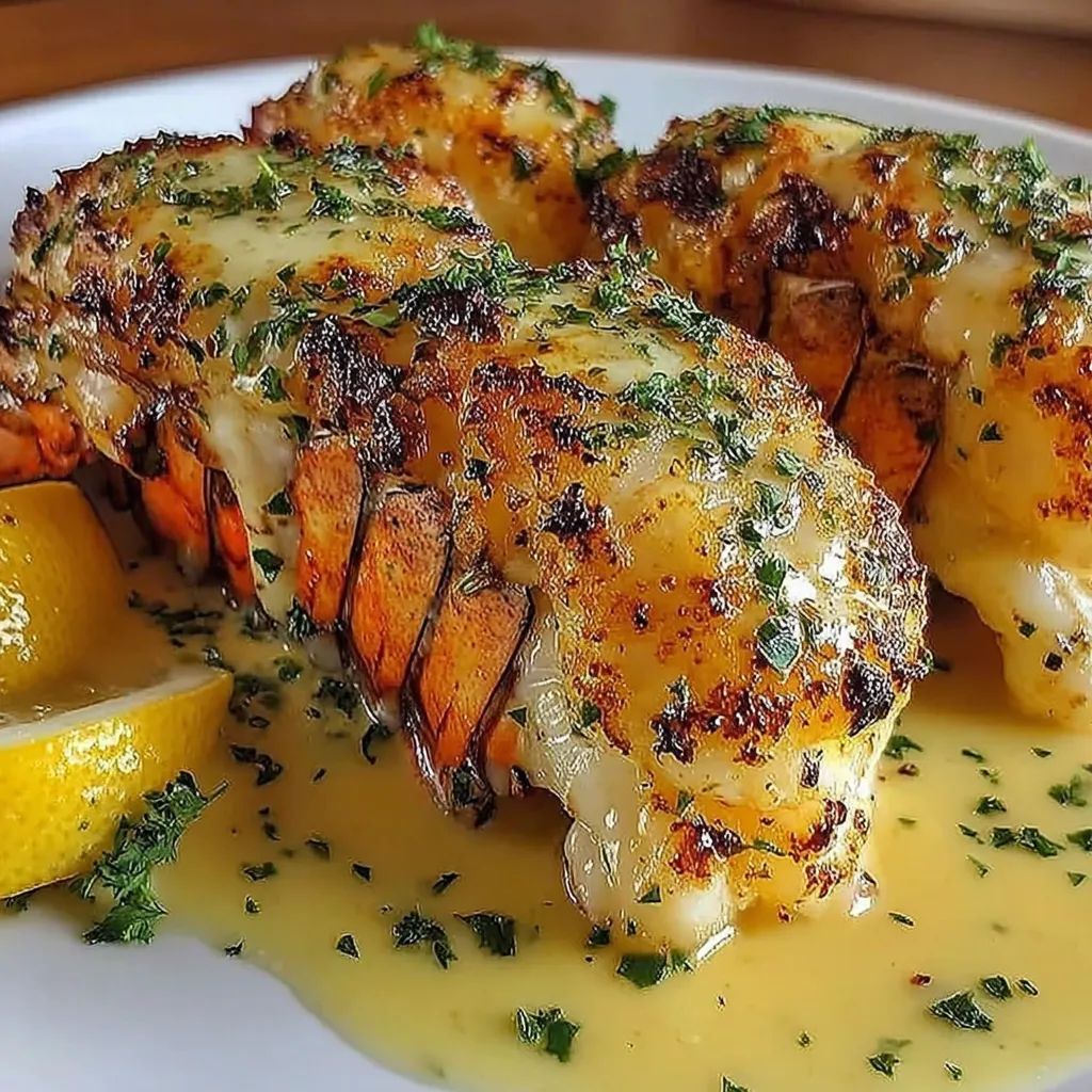 A plate of lobster tails with garlic butter.