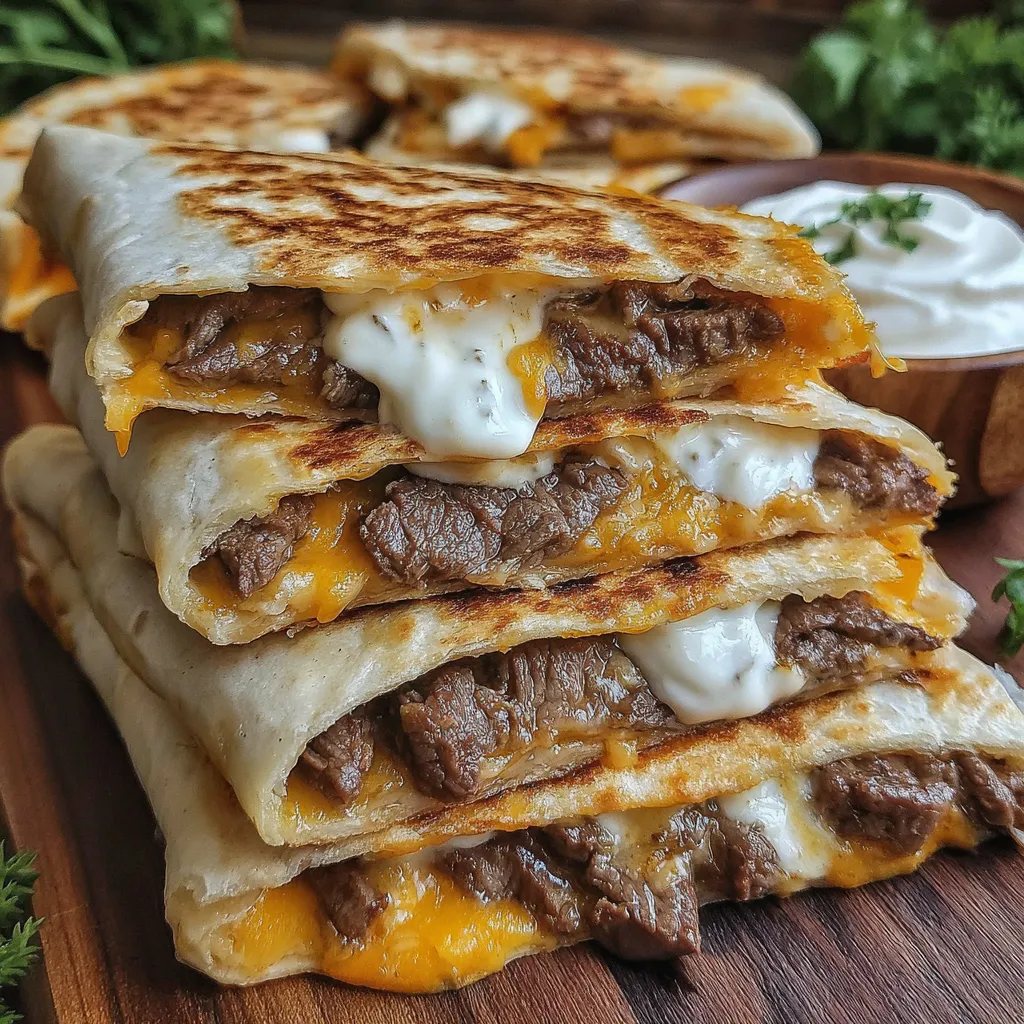 A stack of Taco Bell steak quesadillas.