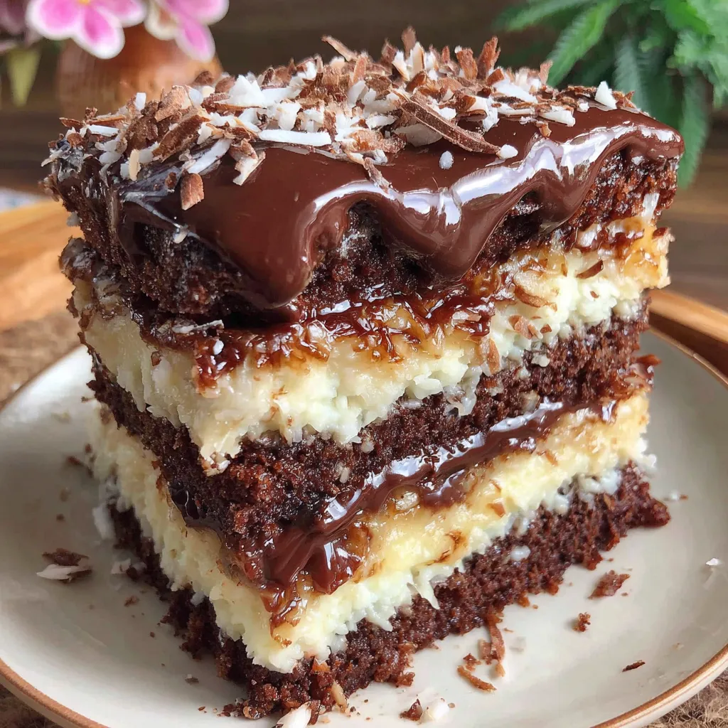 A slice of choco coconut dream cake.