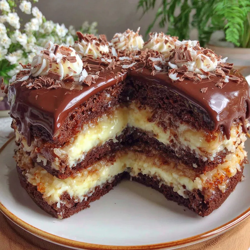 A slice of choco coconut dream cake.
