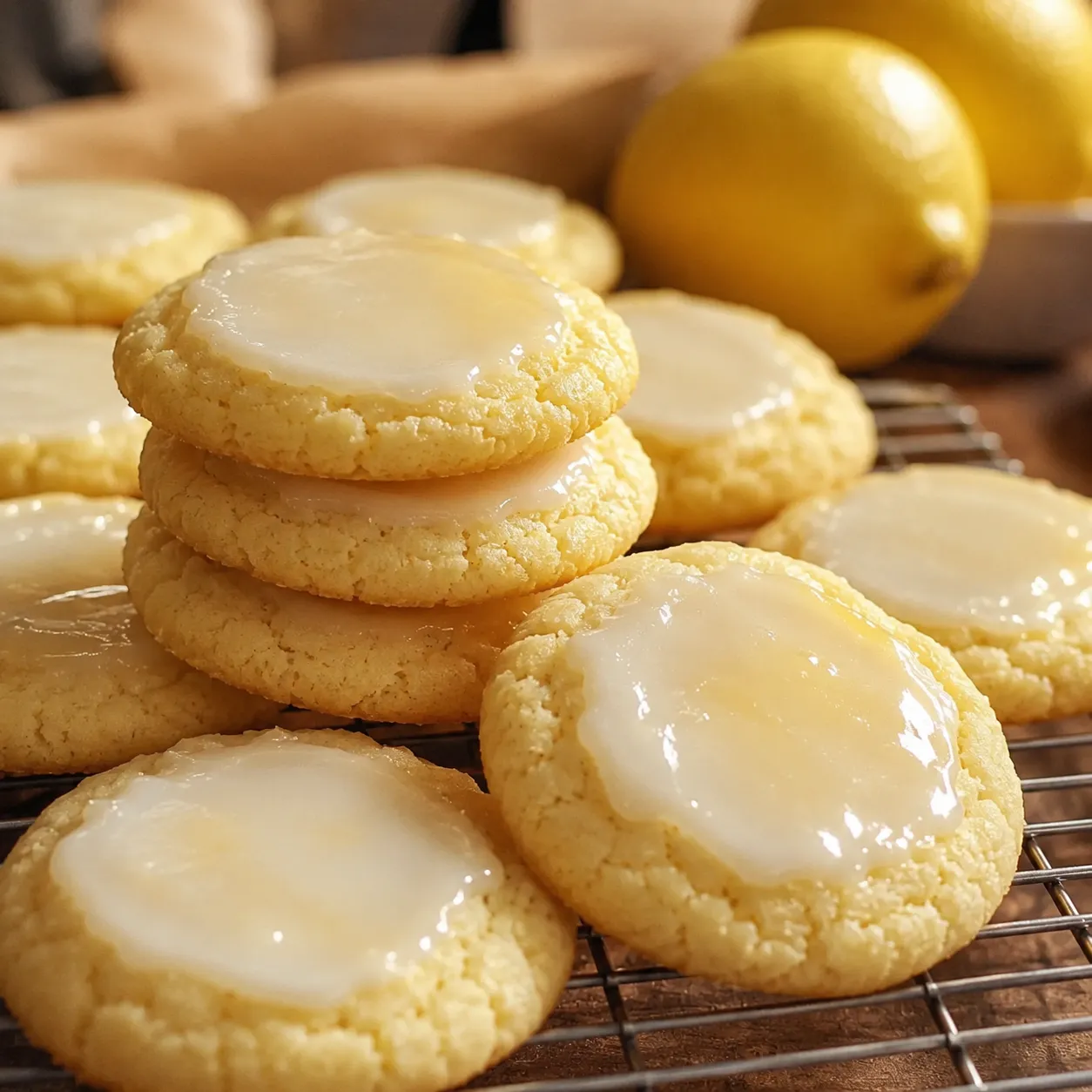 Lemon poundcake cookies on a cooling rack.