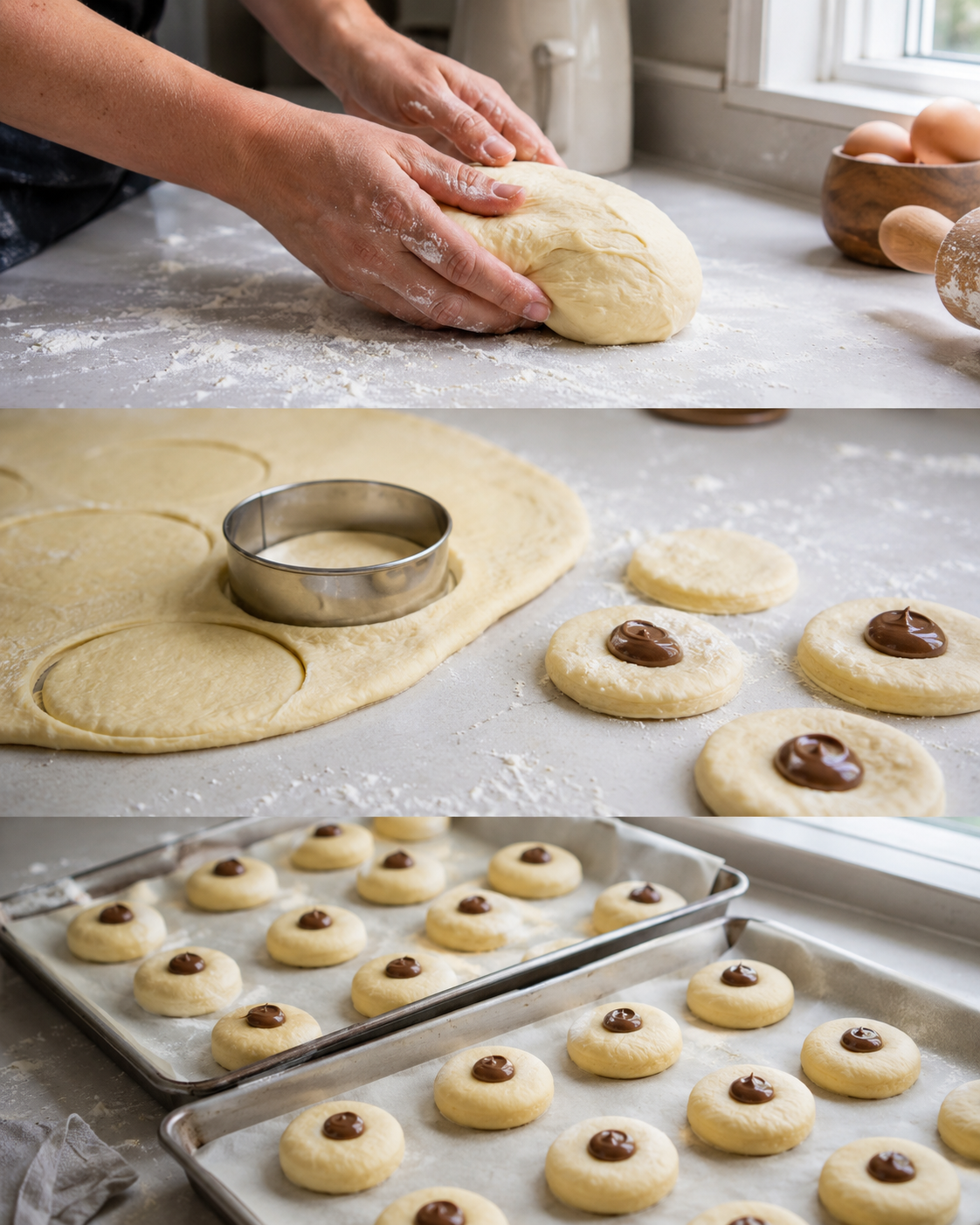 Nutella donuts being made.